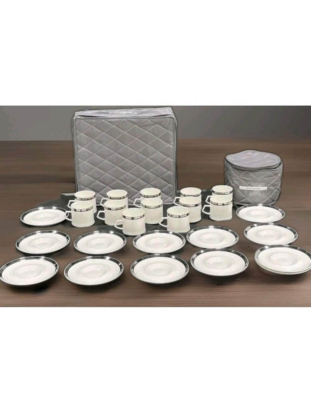 Mikasa Solitude Bone China Coffee Cup & Saucer Set Of 12